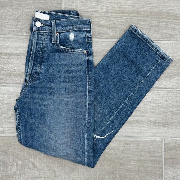 Mother The Tomcat Playing with Scissors Straight Leg Crop Distressed Jeans Sz 25 - Picture 5 of 16